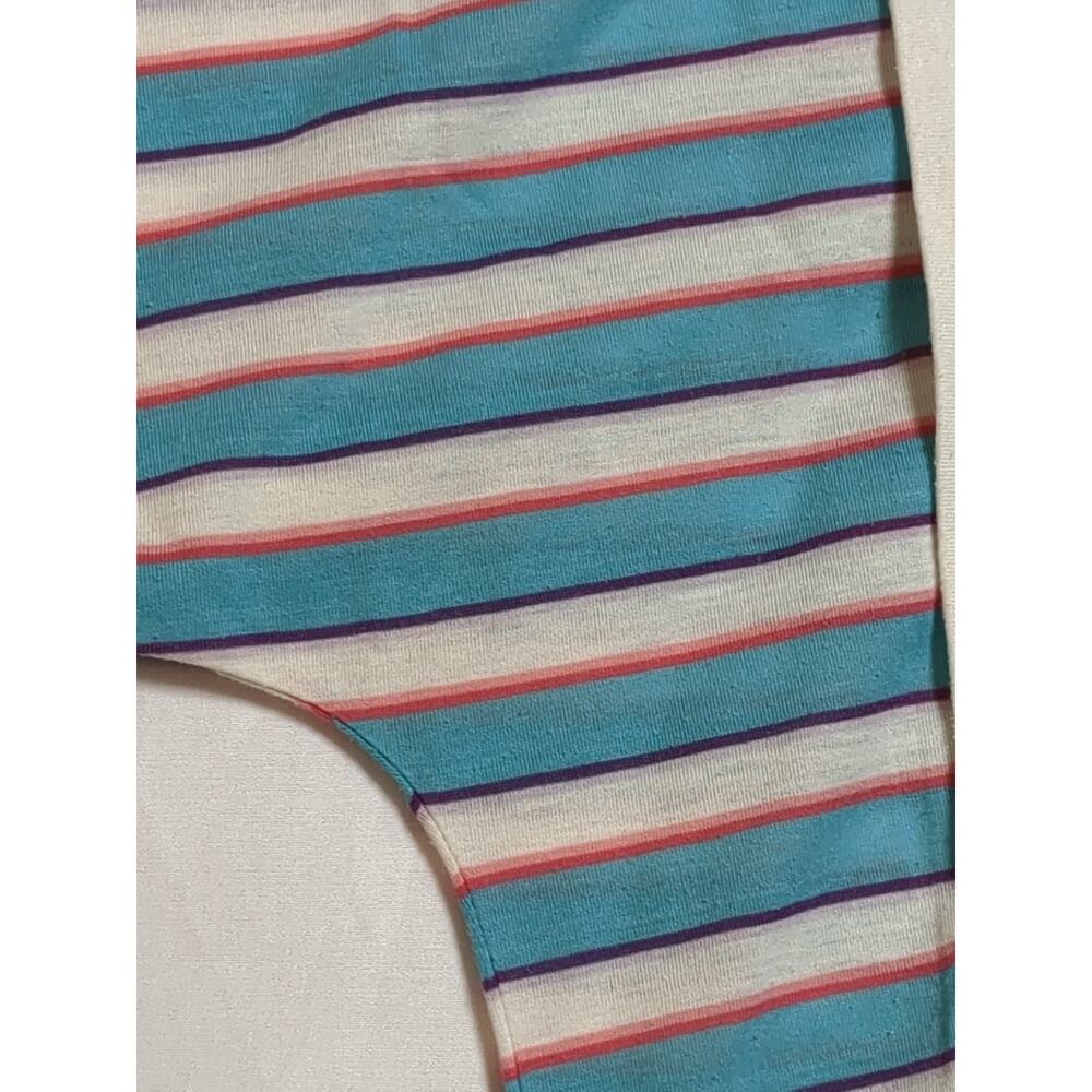 Vintage 1980’s Tshirt Women’s White striped Short Sleeve front pockets new wave - Picture 2 of 11